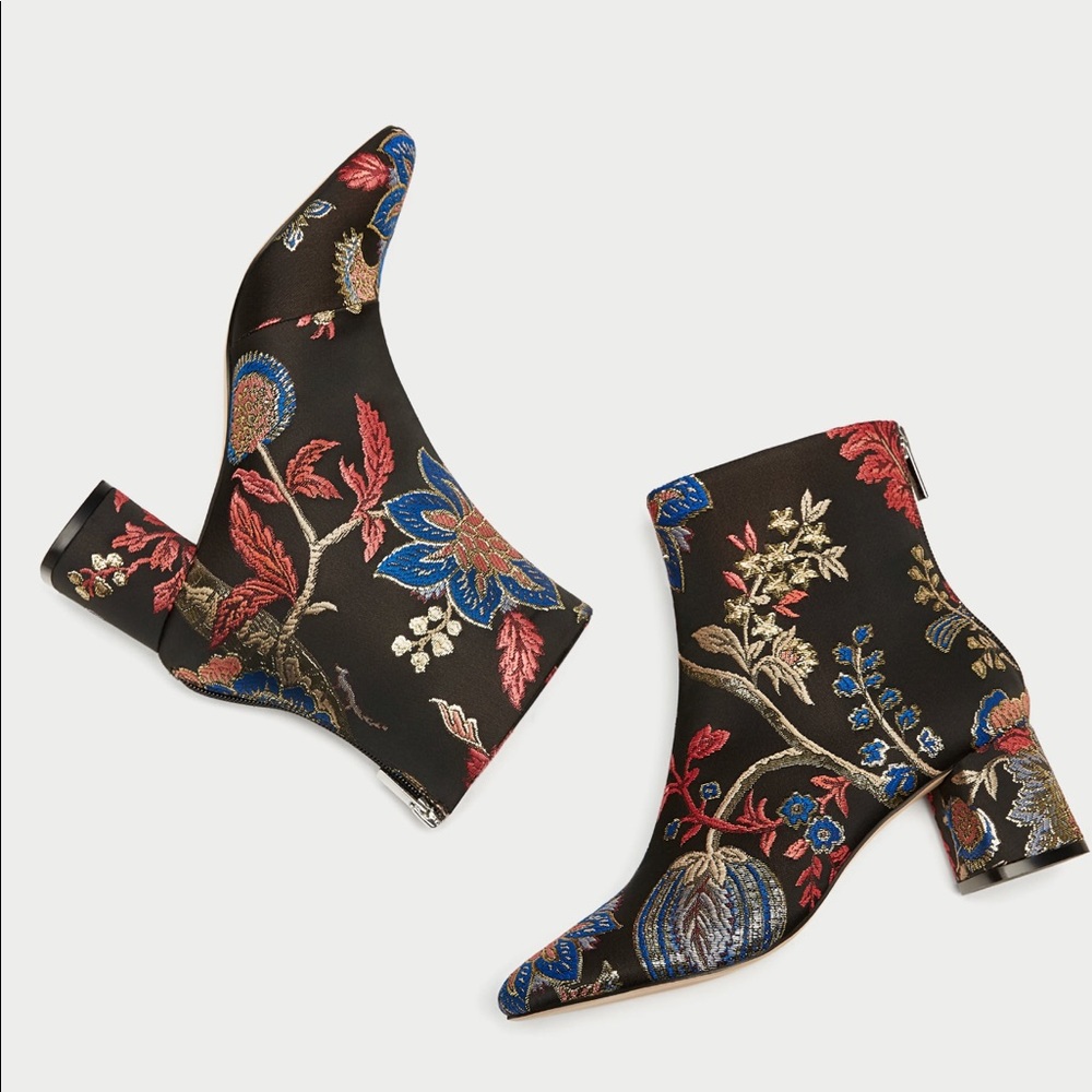 ZARA JACQUARD EMBROIDERED ANKLE BOOTIES - Picture 1 of 6